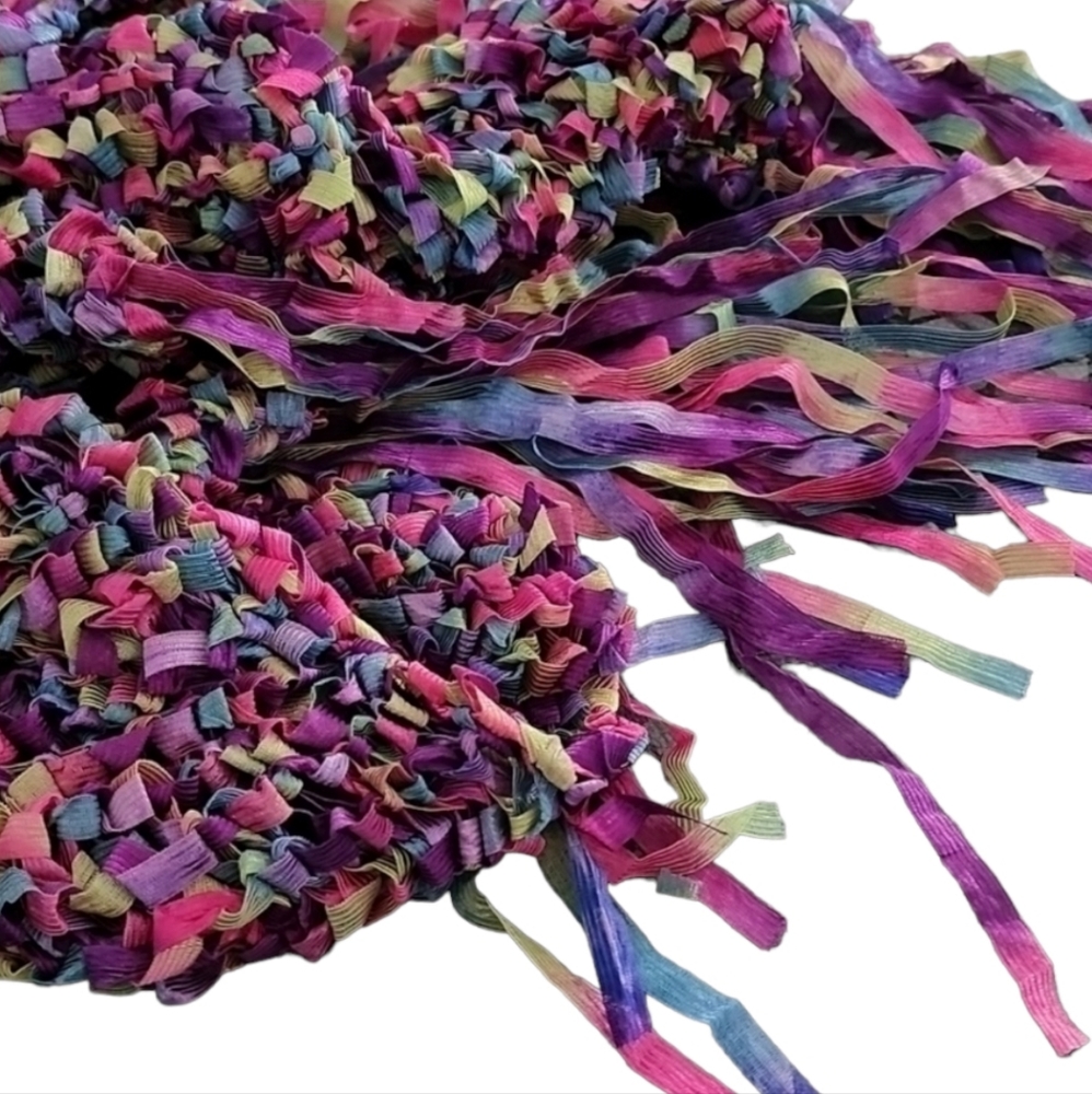 VINTAGE HANDMADE Ribbon Weave Woven Shawl Cocoon Poncho Top Ombre Purple Y2K - Picture 8 of 16